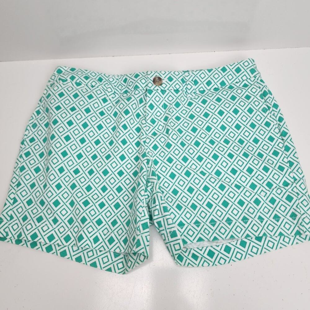 Faded Glory Green White Geometric Diamond Design Chino Shorts Women's Size 6